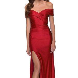 La Femme 29781SC Off Shoulder Long Sheath Red Prom Dress Size 4